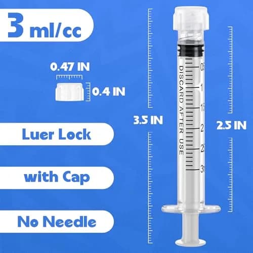 ginallt 3mL Luer Lock Syringes Without Needle - Sterile, 20 Pack | Precise Liquid Dispensing for Labs & Home thumbnail 2