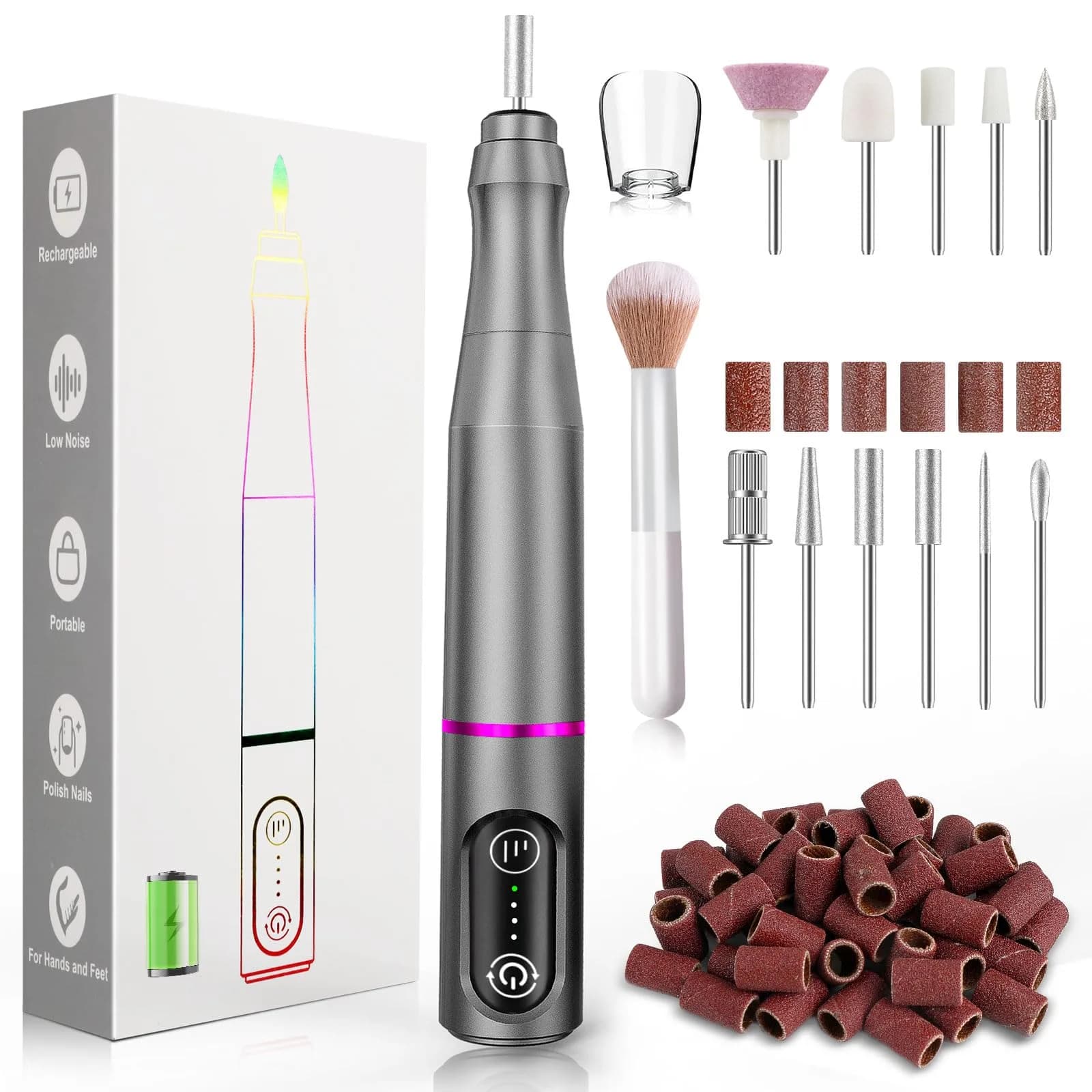 TUOBEO Cordless Nail Drill Kit - Gray | Rechargeable Efile for Acrylic & Gel Nails - main product image