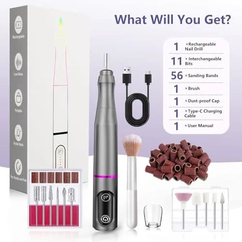 TUOBEO Cordless Nail Drill Electric File Kit 20000 RPM | Portable Efile Set for Acrylic & Gel Nails thumbnail 8