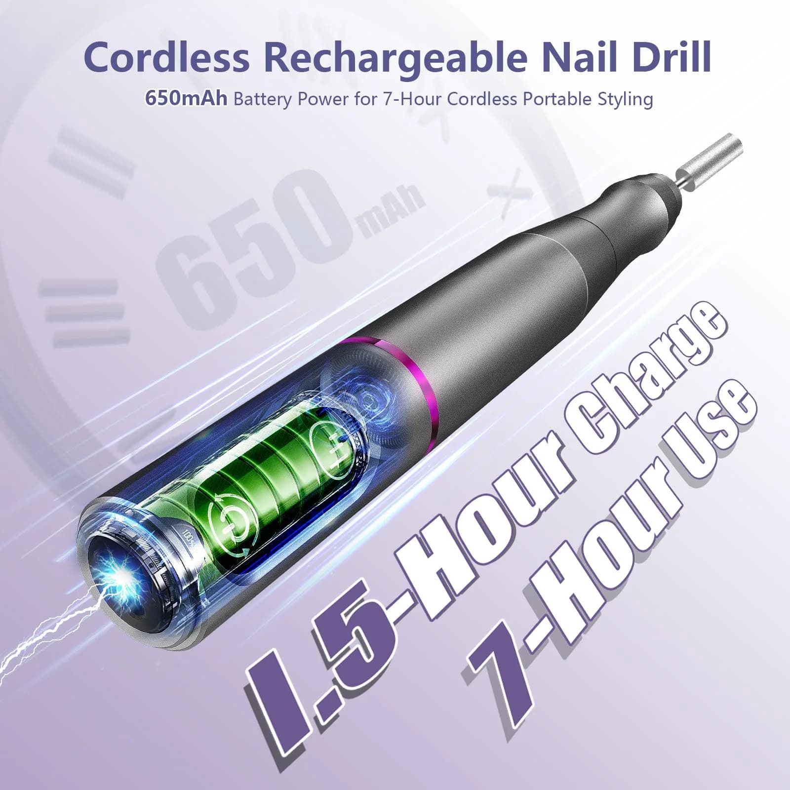 TUOBEO Cordless Nail Drill Kit - Gray | Rechargeable Efile for Acrylic & Gel Nails - view 2