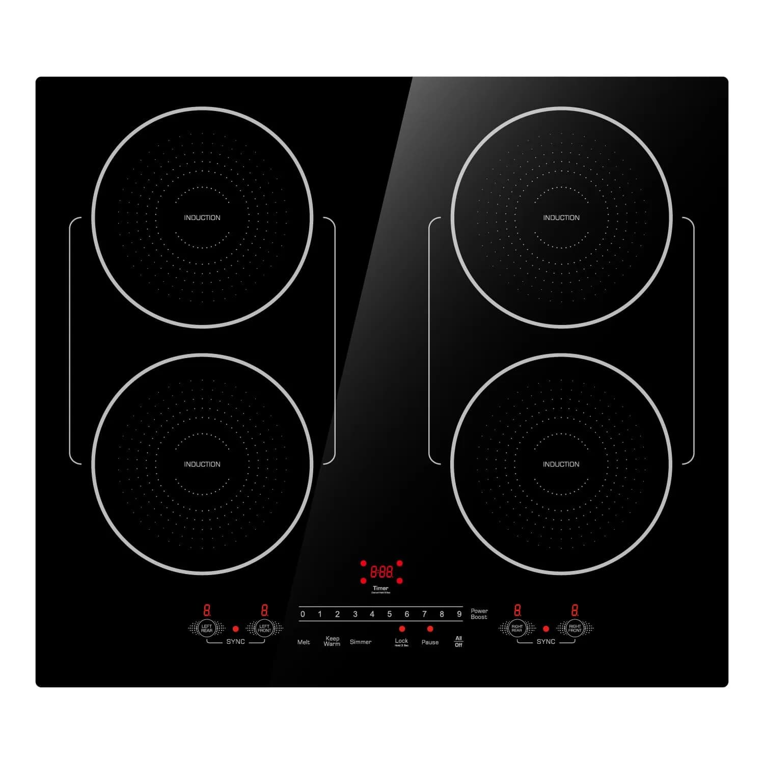 BIGoods 24 Inch Induction Cooktop 4 Burners | Flat Glass Top Electric Stove with Bridge-SYNC, Booster, Timer, Child Lock — Black
