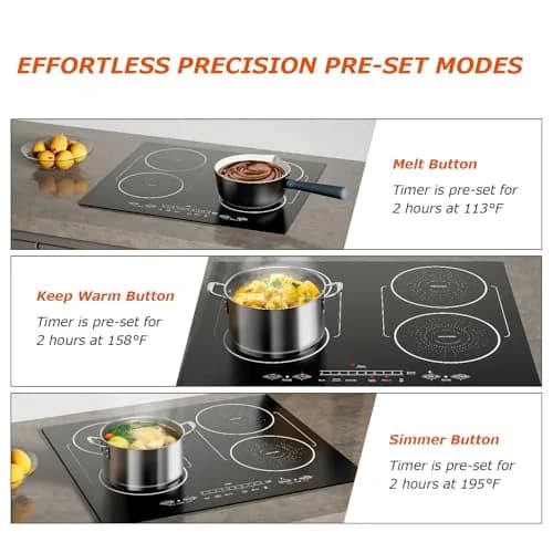 BIGoods 24 Inch Induction Cooktop 4 Burners | Flat Glass Top Electric Stove with Bridge-SYNC, Booster, Timer, Child Lock thumbnail 2