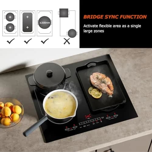 BIGoods 24 Inch Induction Cooktop 4 Burners | Flat Glass Top Electric Stove with Bridge-SYNC, Booster, Timer, Child Lock thumbnail 3