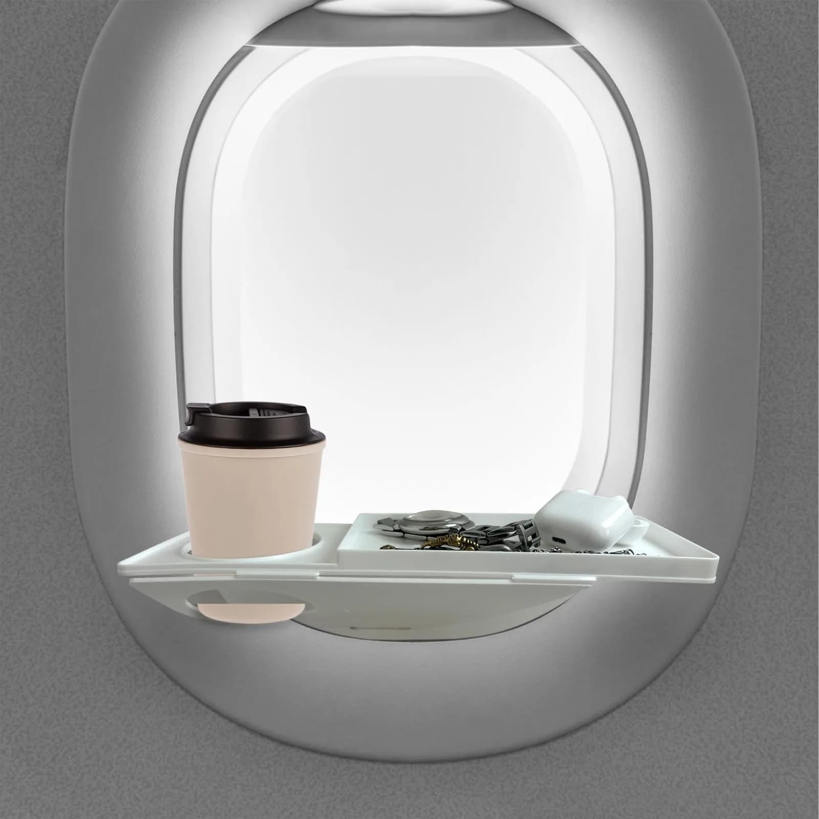 FresherAcc White Cup Holder | Airline Seat & Flight Window Organizer for Phone Gadgets — White