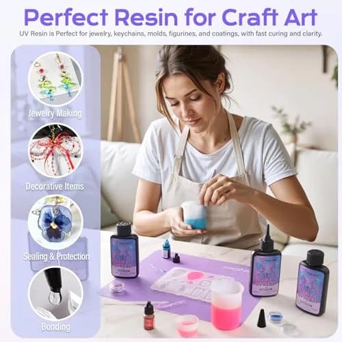 HeyClear UV Resin Kit 300g (10.58 oz) | Crystal Clear, Bubble-Free Epoxy Glue for Crafts thumbnail 4