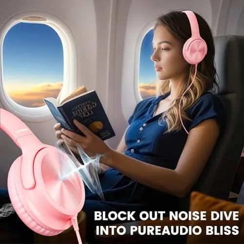 Cowyawn USB C Wired Over-Ear Headphones with Mic, HD Stereo Sound, Foldable, Pink | Noise Isolation thumbnail 2