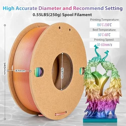 3Dgenius Silk Rainbow PLA Filament 1.75mm 250g | Color Changing, High Gloss Gradient thumbnail 6