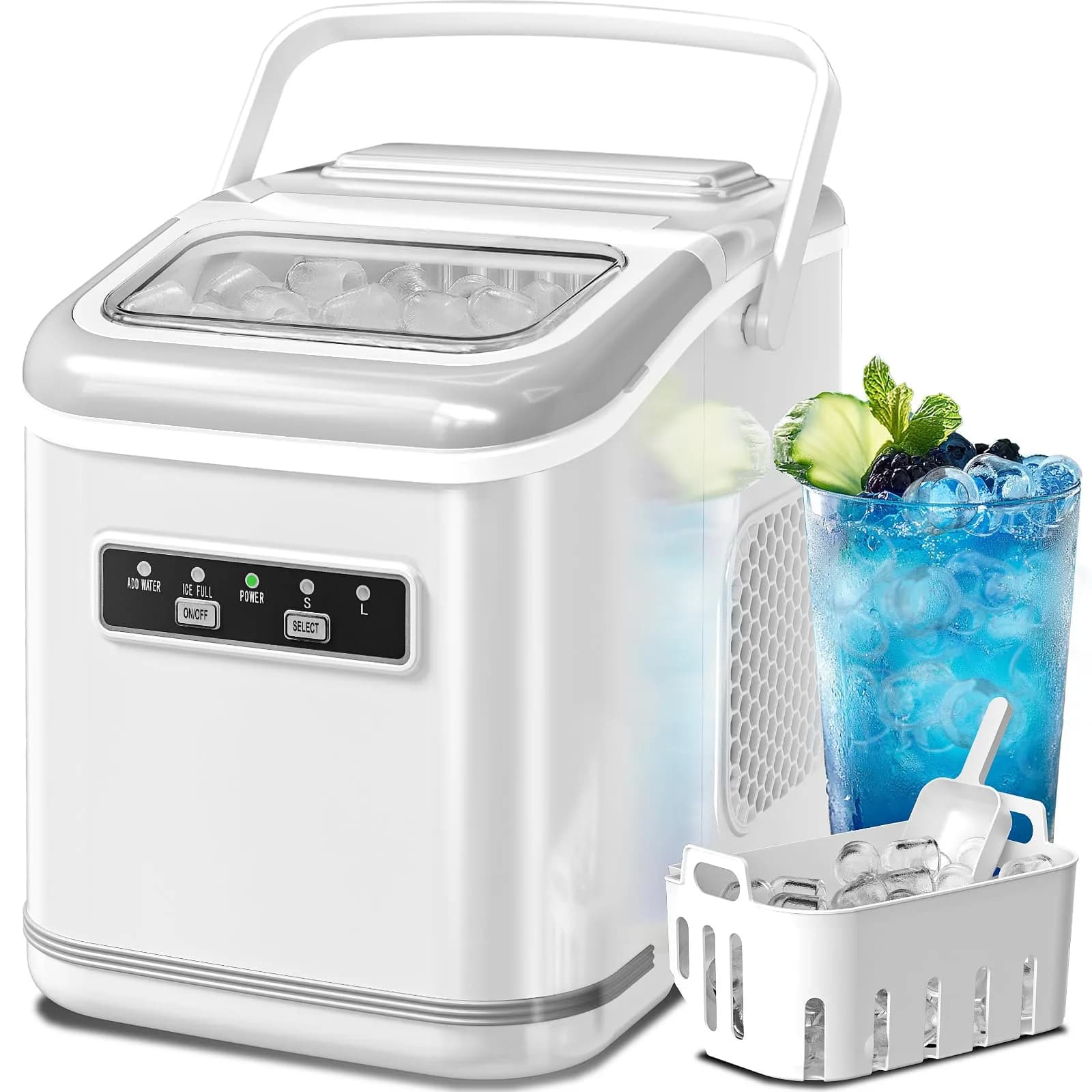 Electactic White Portable Countertop Ice Maker | 26 lbs/24 Hrs (11.8 kg/24 Hrs) - main product image