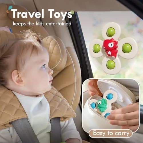 ALASOU Suction Cup Spinner Airplane Travel Toys for 1 Year Old Boy Girl | 3 Pack Multicolor Dinosaur thumbnail 6