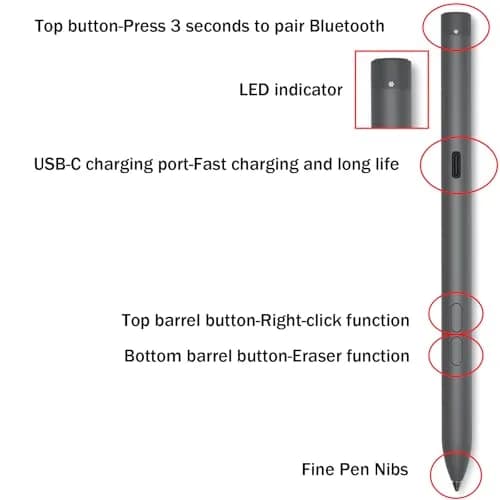 Dogxiong Rechargeable Active Pen PN7522W for Dell Laptops, 4096 Pressure Levels | Stylus Pen for XPS, Latitude, Inspiron thumbnail 3