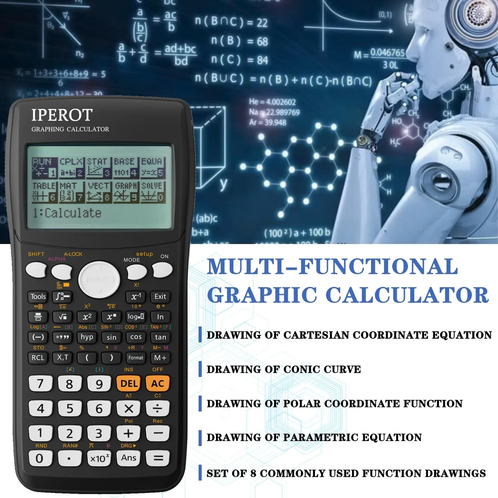 IPEROT Graphing Calculator with 10 Modes & 4 Functions, 128x64 LCD Display | 220V Compatible - view 4