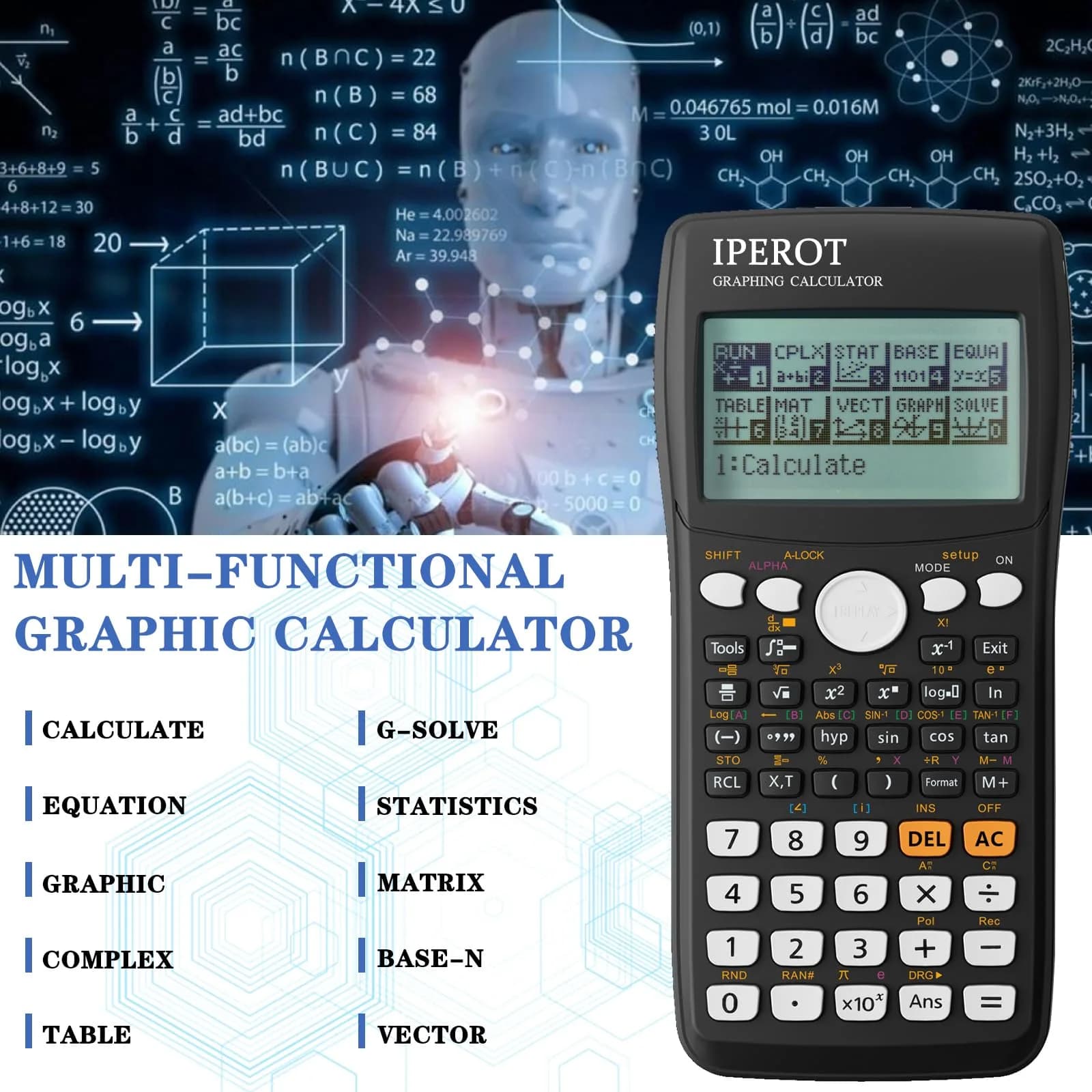 IPEROT Graphing Calculator with 10 Modes & 4 Functions, 128x64 LCD Display | 220V Compatible - view 3