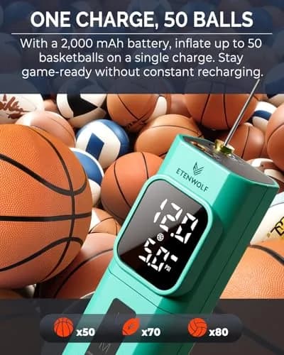 ETENWOLF P200 Electric Ball Pump 2000mAh | Fast, Precise Inflation for Sports Balls thumbnail 5
