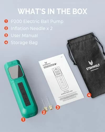 ETENWOLF P200 Electric Ball Pump 2000mAh | Fast, Precise Inflation for Sports Balls thumbnail 8
