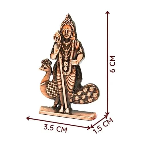 anciently Murugan Statue for Car Dashboard | Kartikeya Idol Metal Figurine 35g (Copper Colour) thumbnail 3