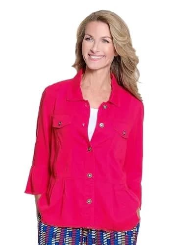 MULTIPLES Women’s Coat 0X | 3/4 Flounce Sleeve Dressy Casual | Fiery Red thumbnail 1