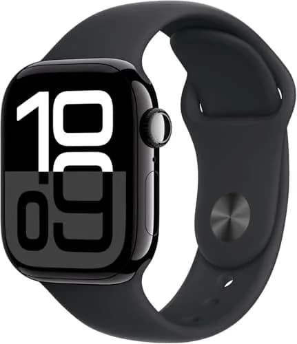 Apple Watch Series 10 GPS 46mm Silver Aluminum Case with Denim Sport Band, S/M | Smart Wearable Computer — 46mm / Jet Black w/ Black Band, S/M / GPS