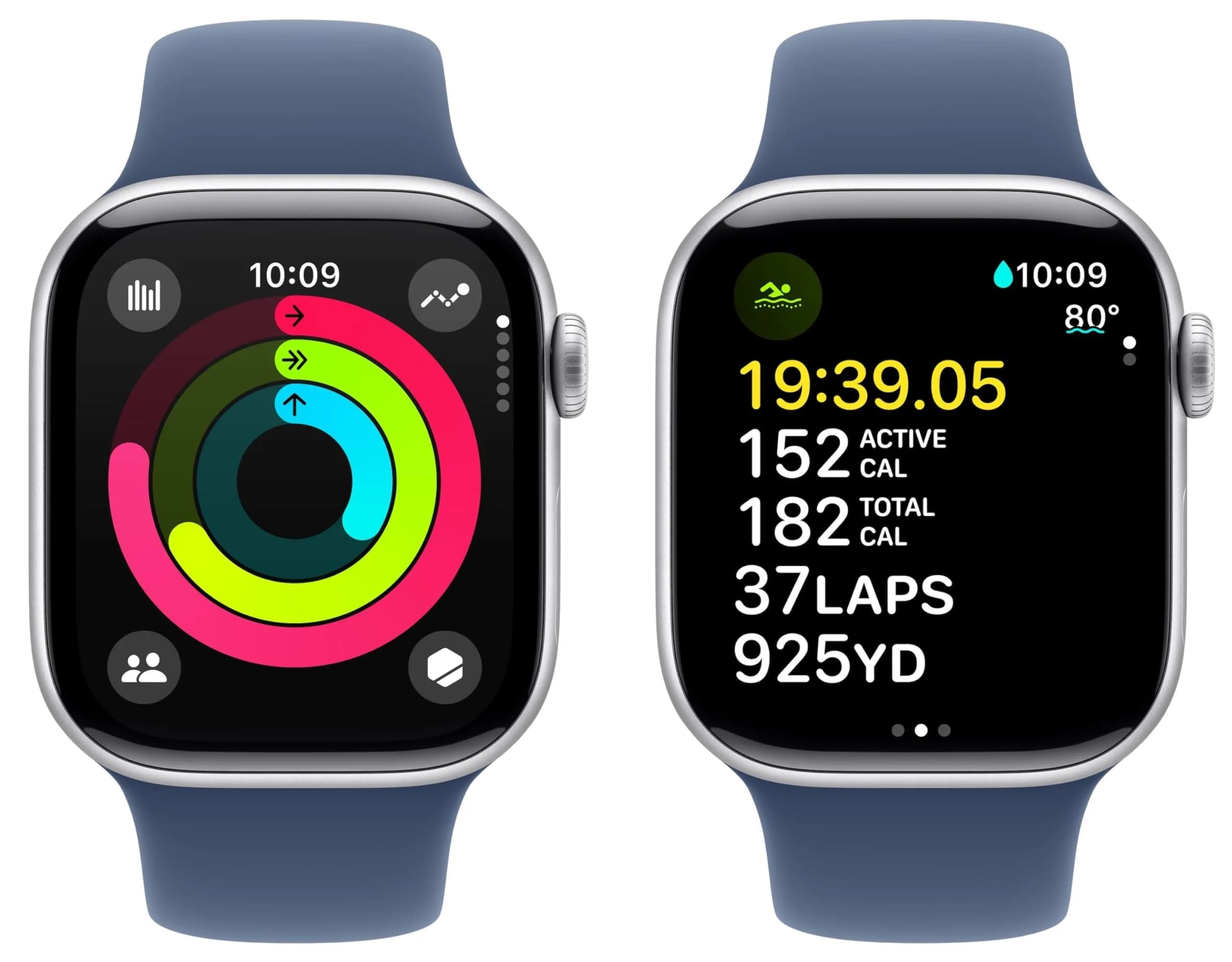 Apple Watch Series 10 GPS 46mm Silver Aluminum Case with Denim Sport Band, S/M | Smart Wearable Computer - view 3