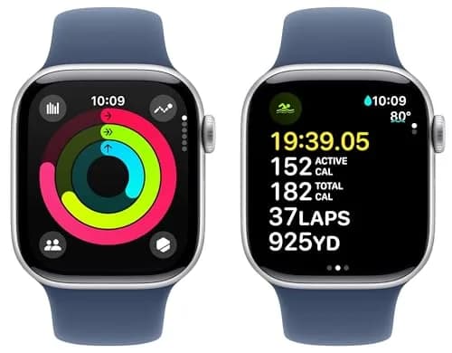 Apple Watch Series 10 [GPS, 46mm] - Silver Aluminum Case with Denim Sport Band, S/M (Renewed) | 64GB Storage thumbnail 3