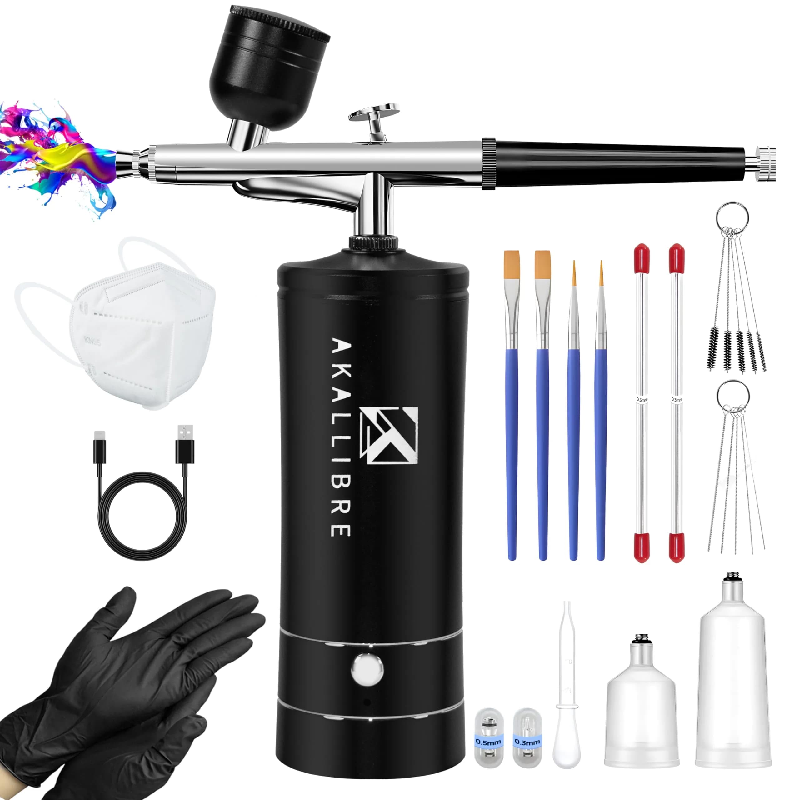 AKALLIBRE Airbrush Kit with Compressor, 48PSI High-Pressure Non-Clogging, 1200mAh Battery | Cordless Dual-Action Gravity Feed - main product image