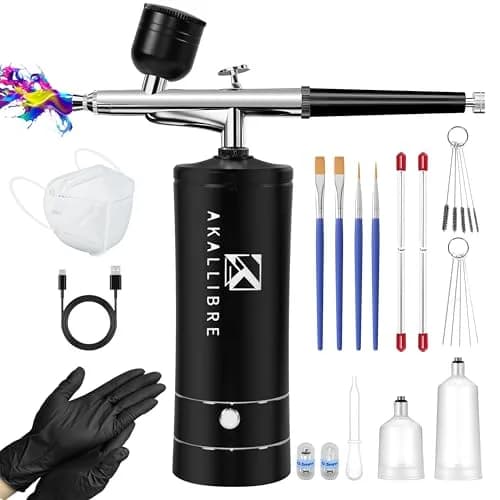 AKALLIBRE Airbrush Kit with Compressor, 48PSI High-Pressure Non-Clogging, 1200mAh Battery | Cordless Dual-Action Gravity Feed thumbnail 1