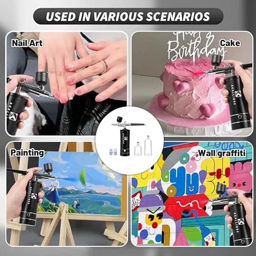 AKALLIBRE Airbrush Kit with Compressor, 48PSI High-Pressure Non-Clogging, 1200mAh Battery | Cordless Dual-Action Gravity Feed thumbnail 6