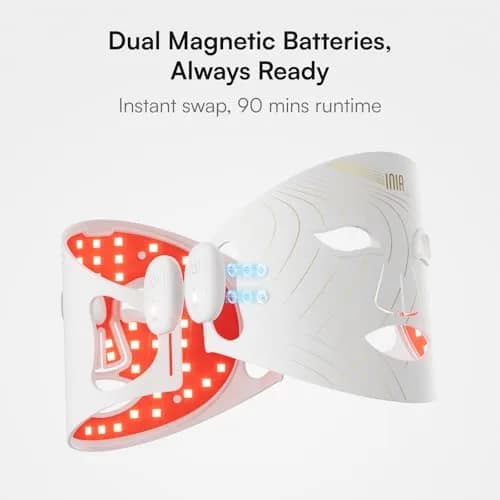 INIA GLOW Wireless Red Light Therapy Mask for Face, 850nm NIR, 272 LEDs | Cordless, Portable, 3 Light Modes thumbnail 4