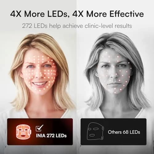 INIA GLOW Wireless Red Light Therapy Mask for Face, 850nm NIR, 272 LEDs | Cordless, Portable, 3 Light Modes thumbnail 2
