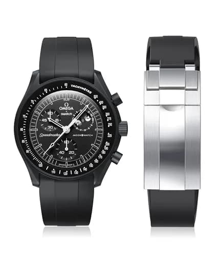 REBANDACE Black Silicone Watch Band for Omega x Swatch Moonswatch 20mm | Cut-to-Size, No-Gap Fit — Black