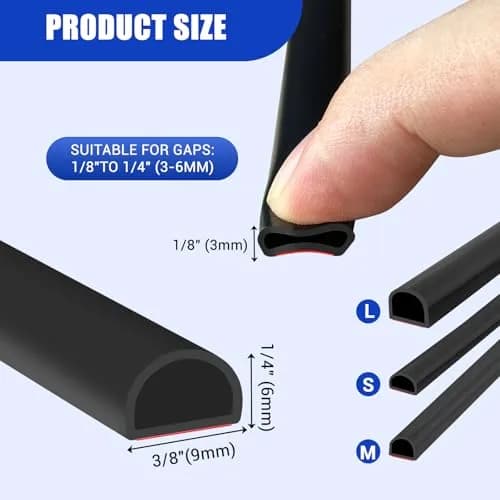 Protalwell Black Silicone Weather Stripping Door Seal 6.35mm (1/4") T × 9.53mm (3/8") W | Seals Gaps & Reduces Noise thumbnail 2