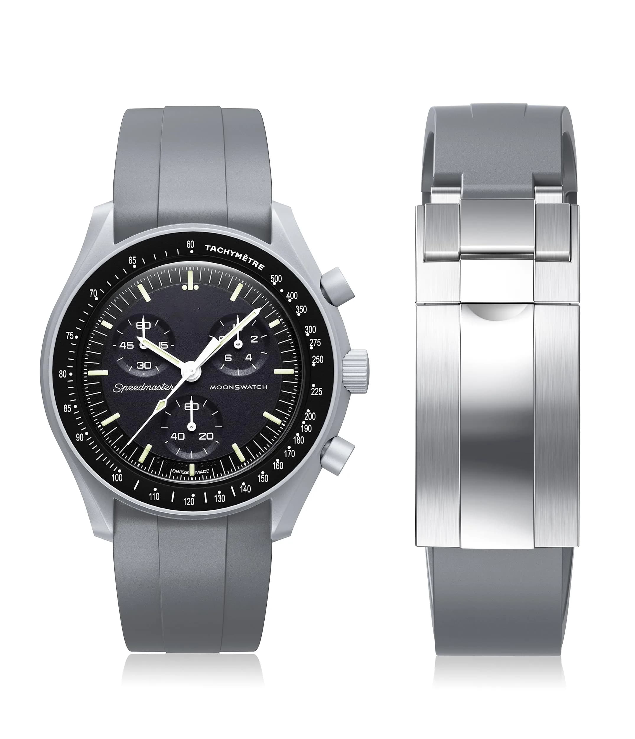 REBANDACE Gray Silicone Watch Band for Omega Moonwatch 20mm | Cut-to-Size, Water-Resistant — Gray