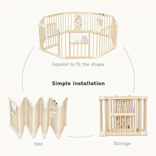 Ulnxiy Wooden Baby Playpen with Toy 56"x56" | Foldable Play Yard for Toddlers thumbnail 4