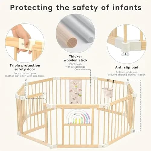 Ulnxiy Wooden Baby Playpen with Toy 56"x56" | Foldable Play Yard for Toddlers thumbnail 6