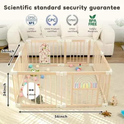 Ulnxiy Wooden Baby Playpen with Toy 56"x56" | Foldable Play Yard for Toddlers thumbnail 2