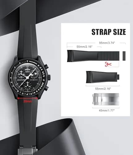 REBANDACE Silicone Watch Strap for Moonswatch | No Gap Curved Replacement, Navy, 20mm thumbnail 5