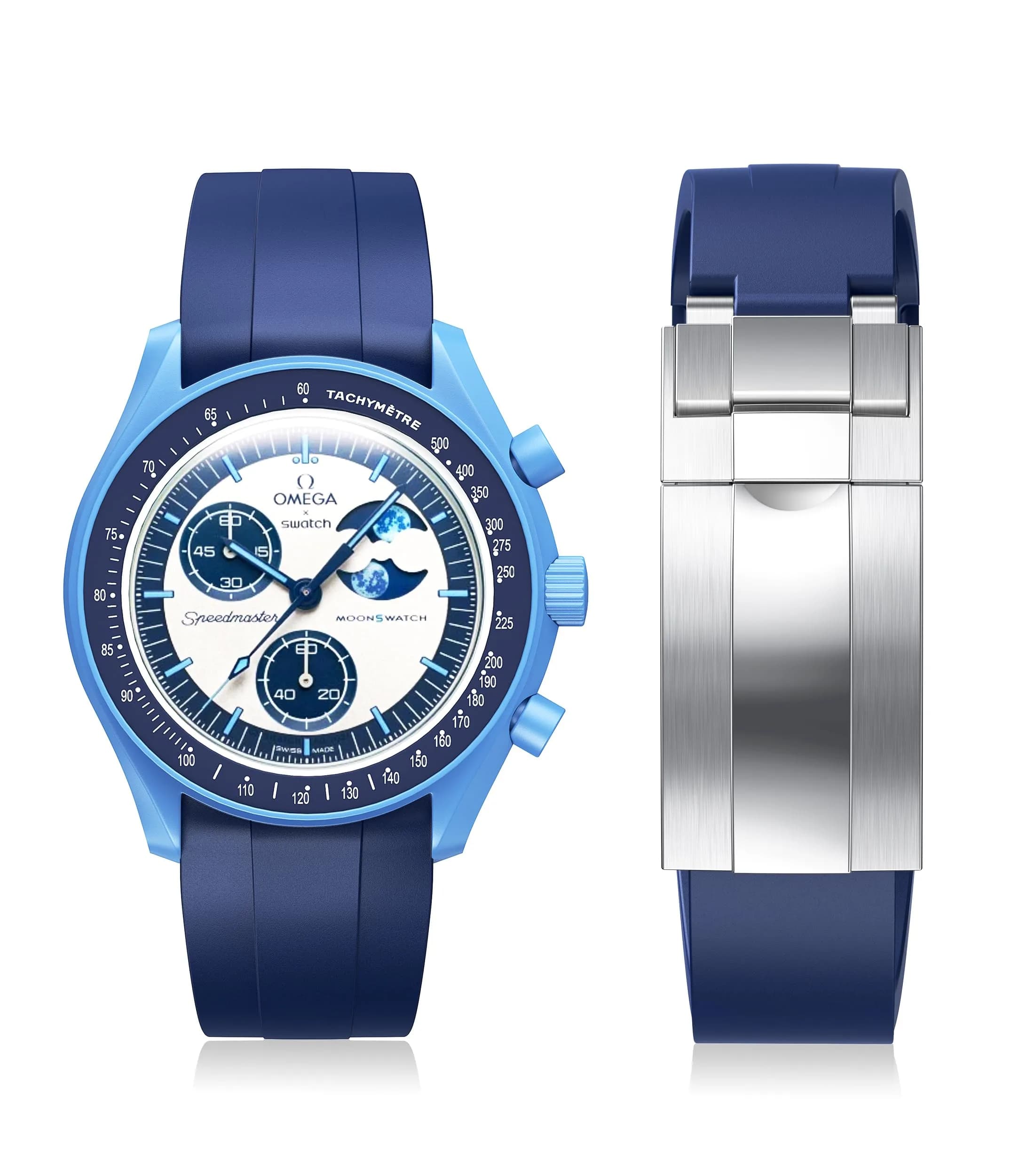 REBANDACE Silicone Watch Strap for Moonswatch | No Gap Curved Replacement, Navy, 20mm — Navy