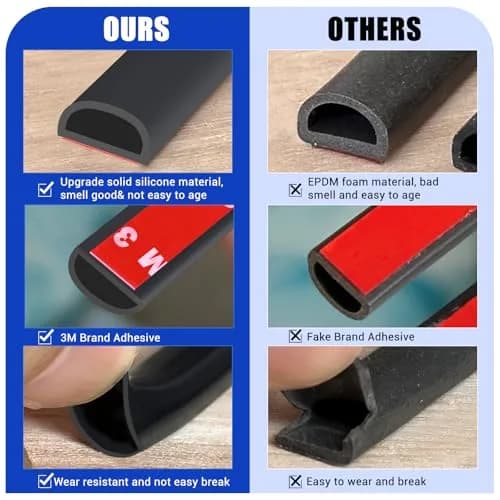 Protalwell Black Silicone D-Shaped Weather Stripping Seal 20ft (15.24m) | Seals Gaps Up to 15/32" (12mm) thumbnail 5