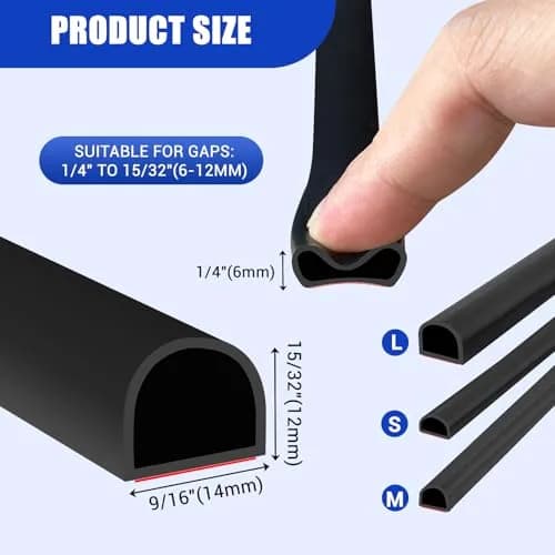 Protalwell Black Silicone D-Shaped Weather Stripping Seal 20ft (15.24m) | Seals Gaps Up to 15/32" (12mm) thumbnail 2