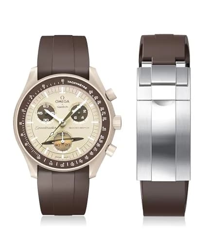 REBANDACE Silicone Watch Strap for Omega x Swatch Moonswatch 20mm | Cut-to-Size Curved Band (Brown) thumbnail 1