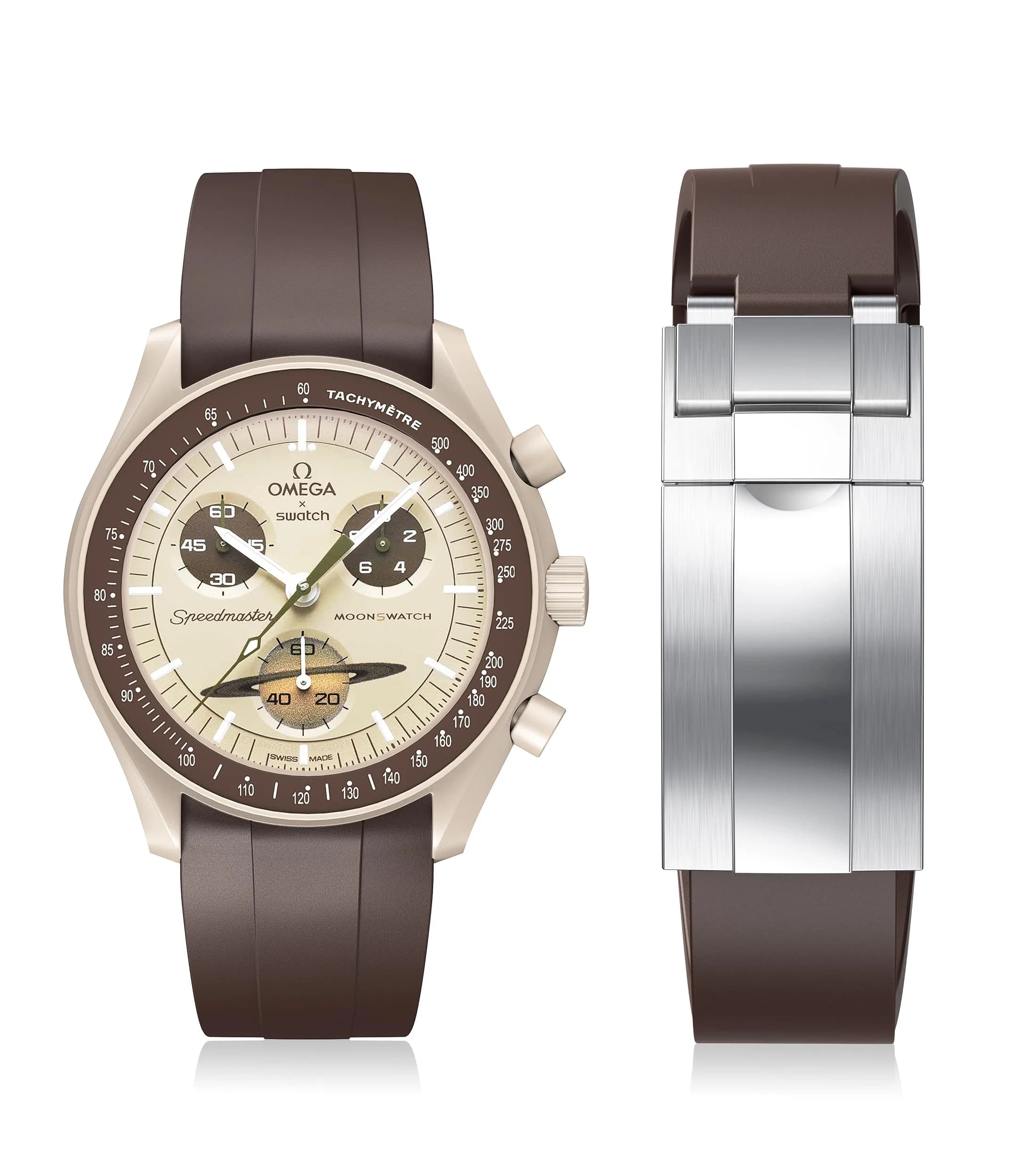 REBANDACE Silicone Watch Strap for Omega x Swatch Moonswatch 20mm | Cut-to-Size Curved Band (Brown) — Brown