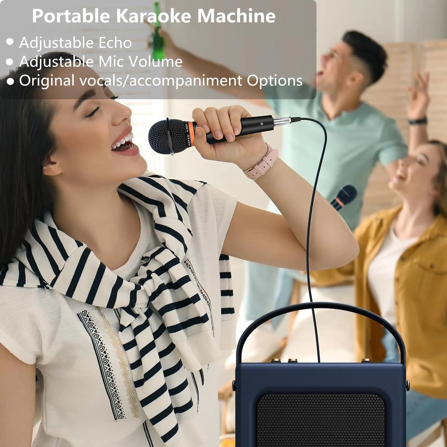 LONPOO Portable Karaoke Machine LP-H01 Navy Blue with Bluetooth & USB Playback | 20 Watts RMS - view 5