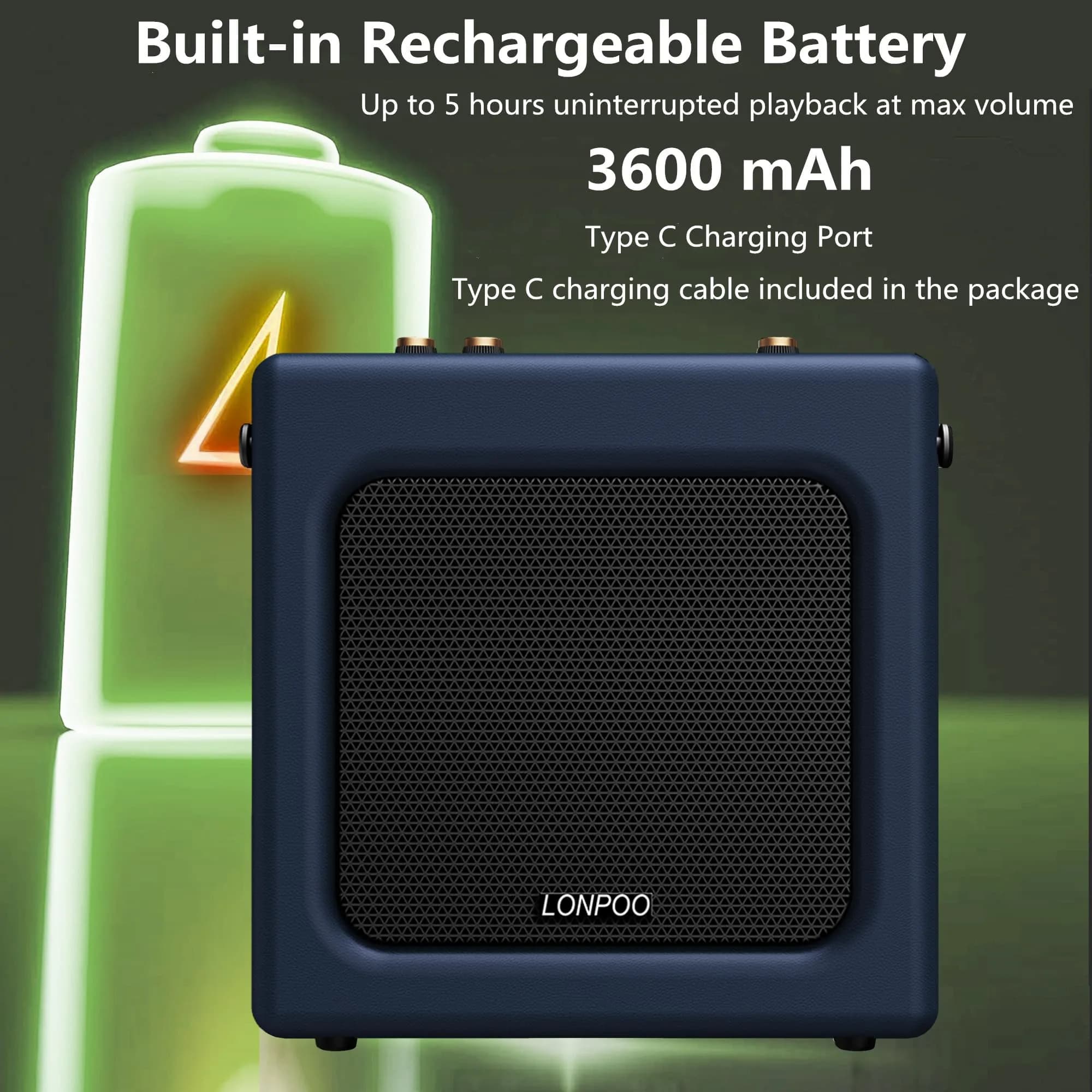 LONPOO Portable Karaoke Machine LP-H01 Navy Blue with Bluetooth & USB Playback | 20 Watts RMS - view 3
