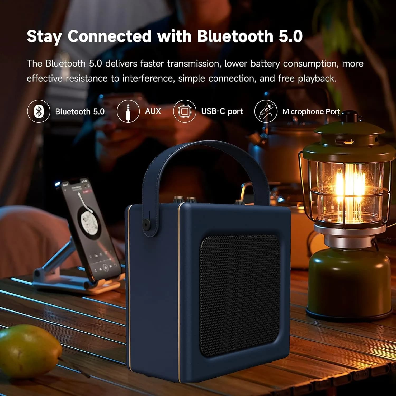 LONPOO Portable Karaoke Machine LP-H01 Navy Blue with Bluetooth & USB Playback | 20 Watts RMS - view 4