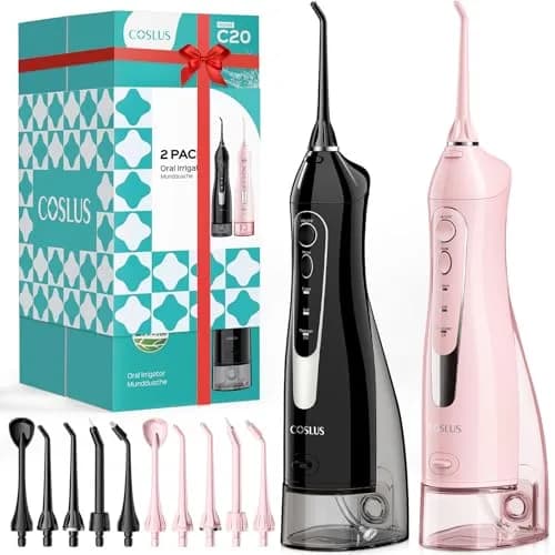 COSLUS C20 Water Dental Flosser 2-Pack 300ml Tank | ADA Accepted, Rechargeable, IPX7 Waterproof thumbnail 1