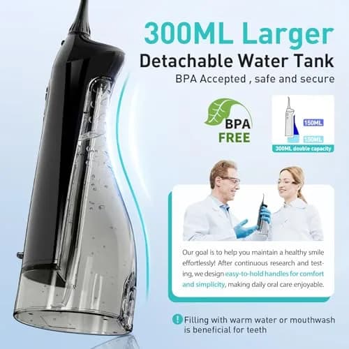 COSLUS C20 Water Dental Flosser 2-Pack 300ml Tank | ADA Accepted, Rechargeable, IPX7 Waterproof thumbnail 7
