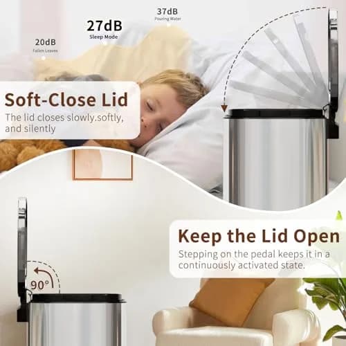 PayLessHere 13G Trash Can with Lid | Stainless Steel | Removable Inner Bucket for Kitchen & Office thumbnail 4