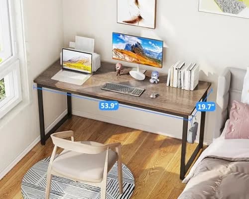 Casaottima 54 Inch Computer Desk for Home Office, Study Writing Table with Headphone Hooks, Grey Oak | Modern Small Space Design thumbnail 4