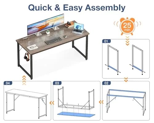 Casaottima 54 Inch Computer Desk for Home Office, Study Writing Table with Headphone Hooks, Grey Oak | Modern Small Space Design thumbnail 5