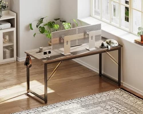 Casaottima 54 Inch Computer Desk for Home Office, Study Writing Table with Headphone Hooks, Grey Oak | Modern Small Space Design thumbnail 6