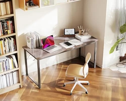 Casaottima 54 Inch Computer Desk for Home Office, Study Writing Table with Headphone Hooks, Grey Oak | Modern Small Space Design thumbnail 2